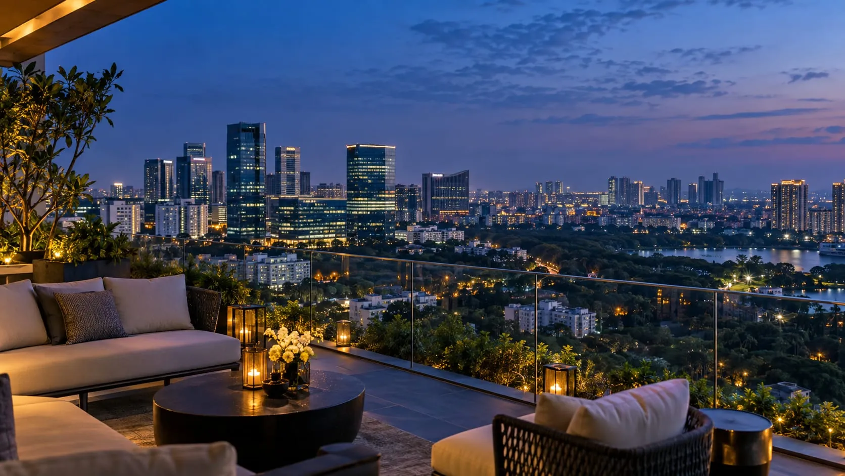 Bangalore skyline at blue hour