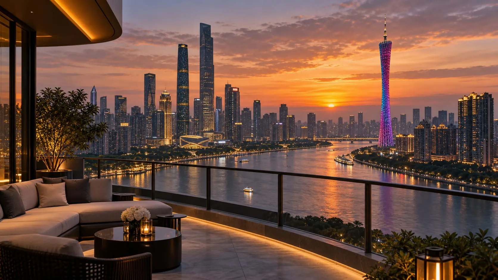 Guangzhou skyline at sunset