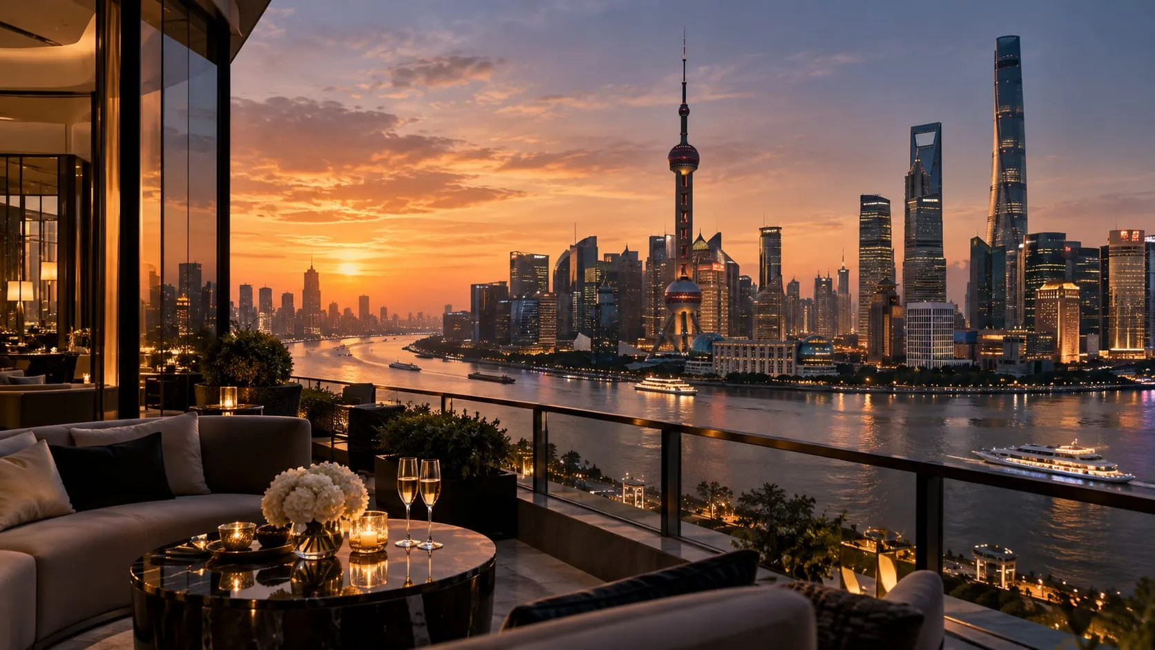 Shanghai skyline at sunset
