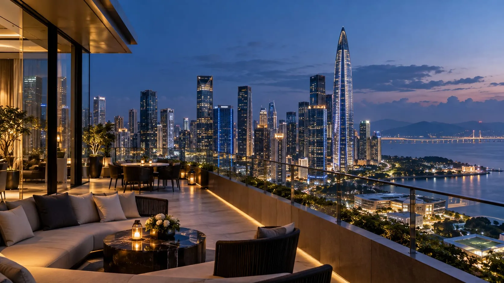 Shenzhen skyline at blue hour